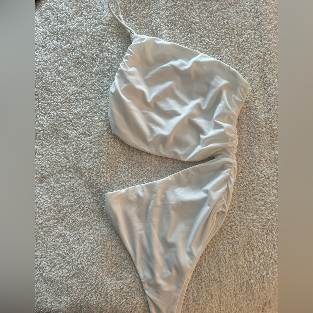 Cutout white bodysuit one shoulder